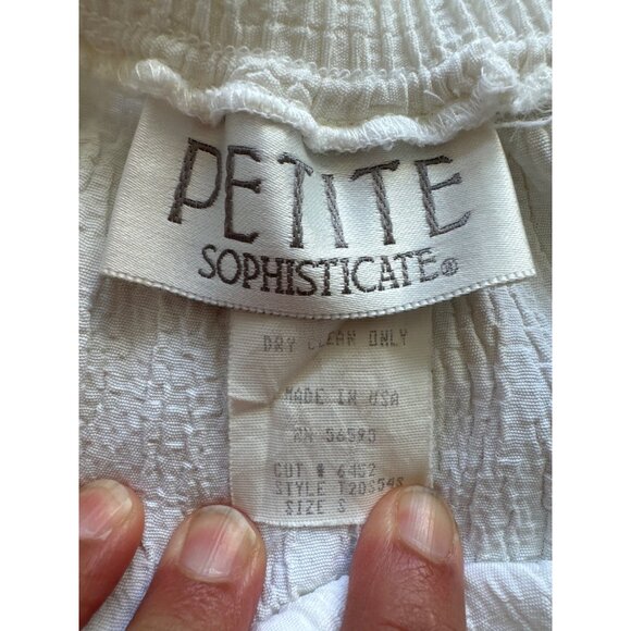 Petite Sophisticate Womens white crepe decorative button-downpanel skirt Size Sm - Picture 6 of 9